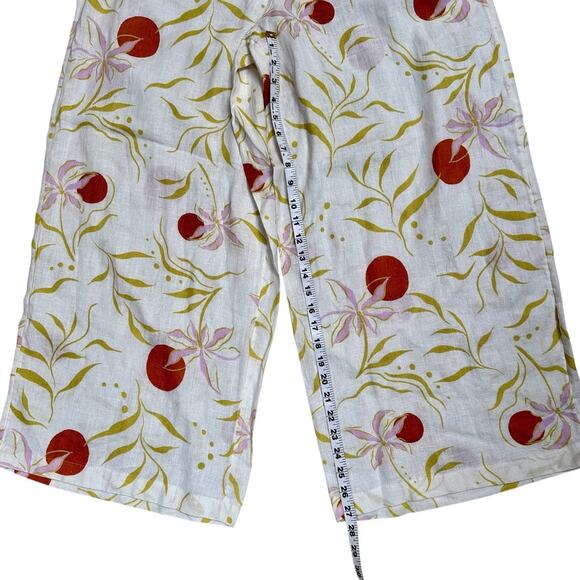 CALYPSO St. Barth 100% Linen Wide Leg Pants White Floral Print Size XL NWT - Picture 3 of 5